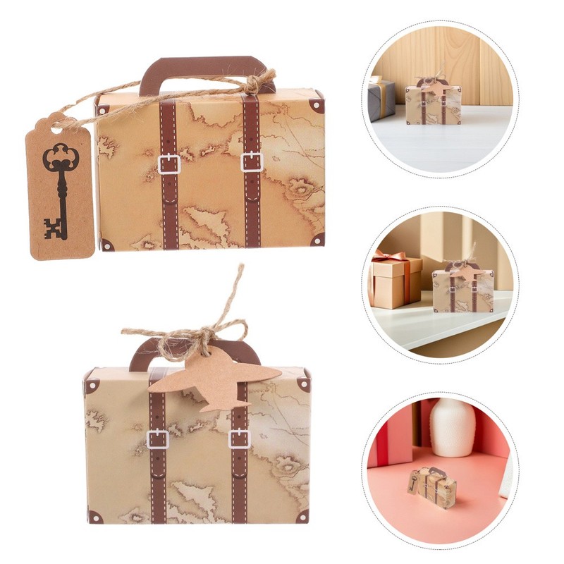 60pcs Mini Suitcase Gift Box with Tags and Burlap Twine - World Map Mini Party gallery