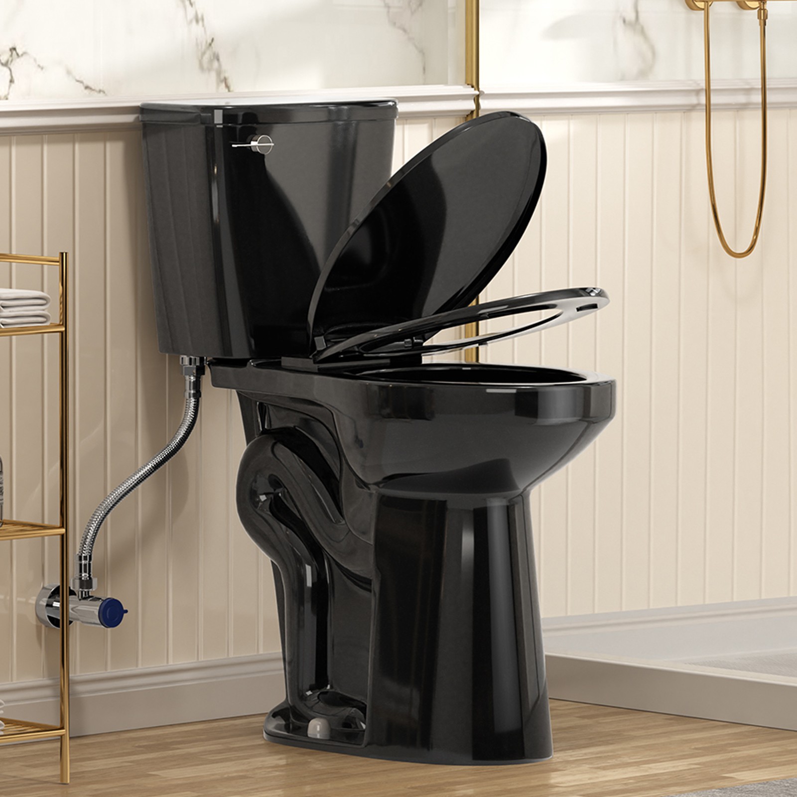 21" Extra Tall Elongated Two Piece Toilet 1.28 GPF for Seniors Tall Person Black gallery