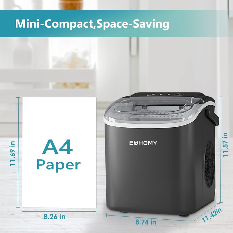 EUHOMY Countertop Ice Maker Machine with Handle 26lbs in 24Hrs 9 Ice Cubes Re... gallery