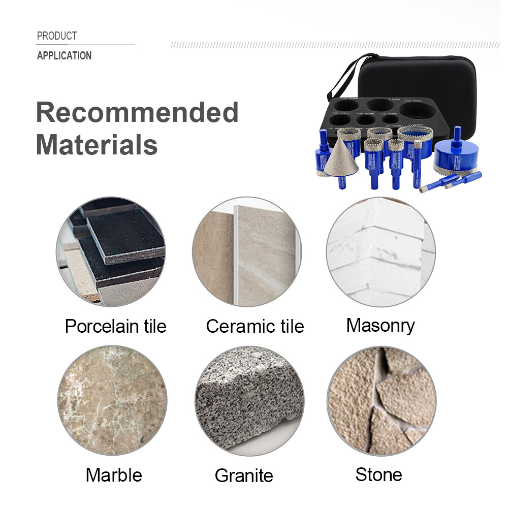 11pcs Diamond Hole Saw Kit Porcelian Marble Tri-Shank Core Drill Bits Hand Drill gallery