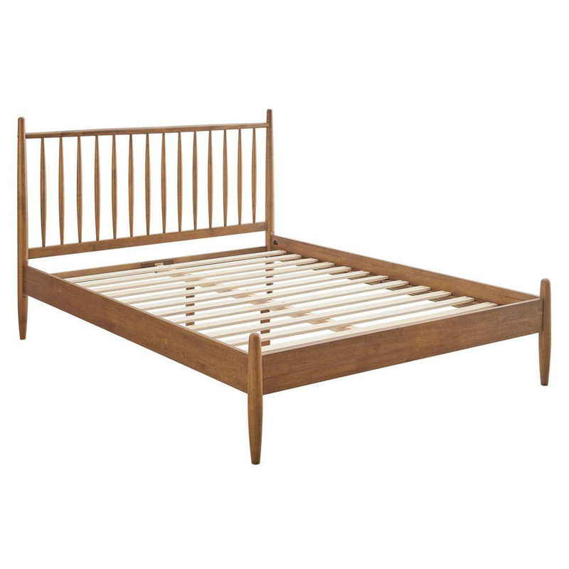 Zane Walnut Brown Solid Rubberwood Frame King Spindle Platform Bed gallery