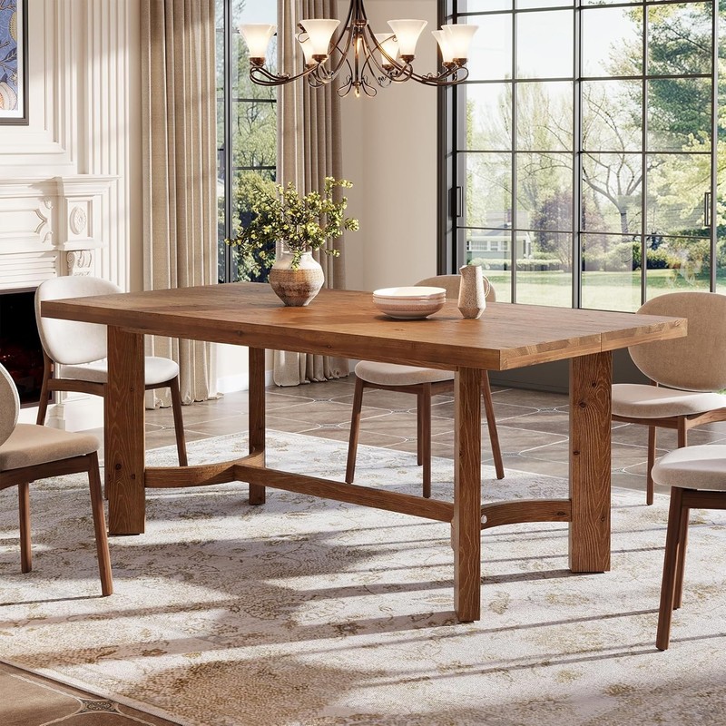 63-Inch Solid Wood Dining Table Farmhouse Rectangle Kitchen Table for 4-6 People gallery