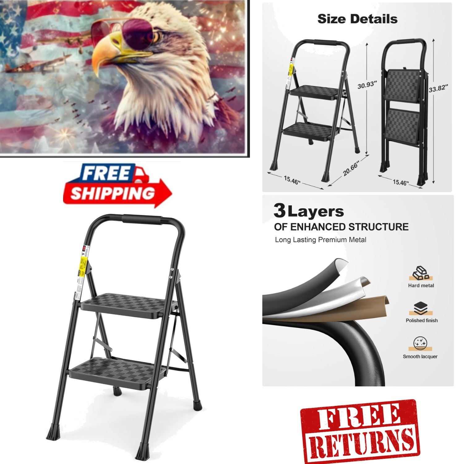 Durable 2-Step Ladder with Wide Pedal for Ultimate Stability – 4 Kg Lightweight gallery