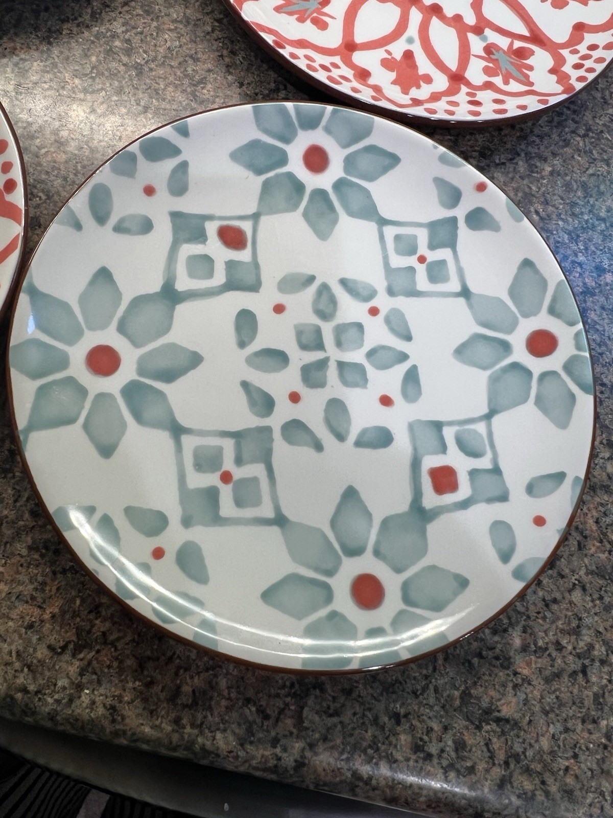 Pier 1 Terracotta Salad Plates Set 4 Aqua Blue Coral Red gallery