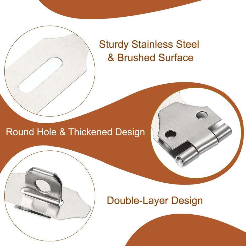 6 Pcs 2.2" Hasp Lock Latch Stainless Steel Packlock Clasp with Screw Silver gallery