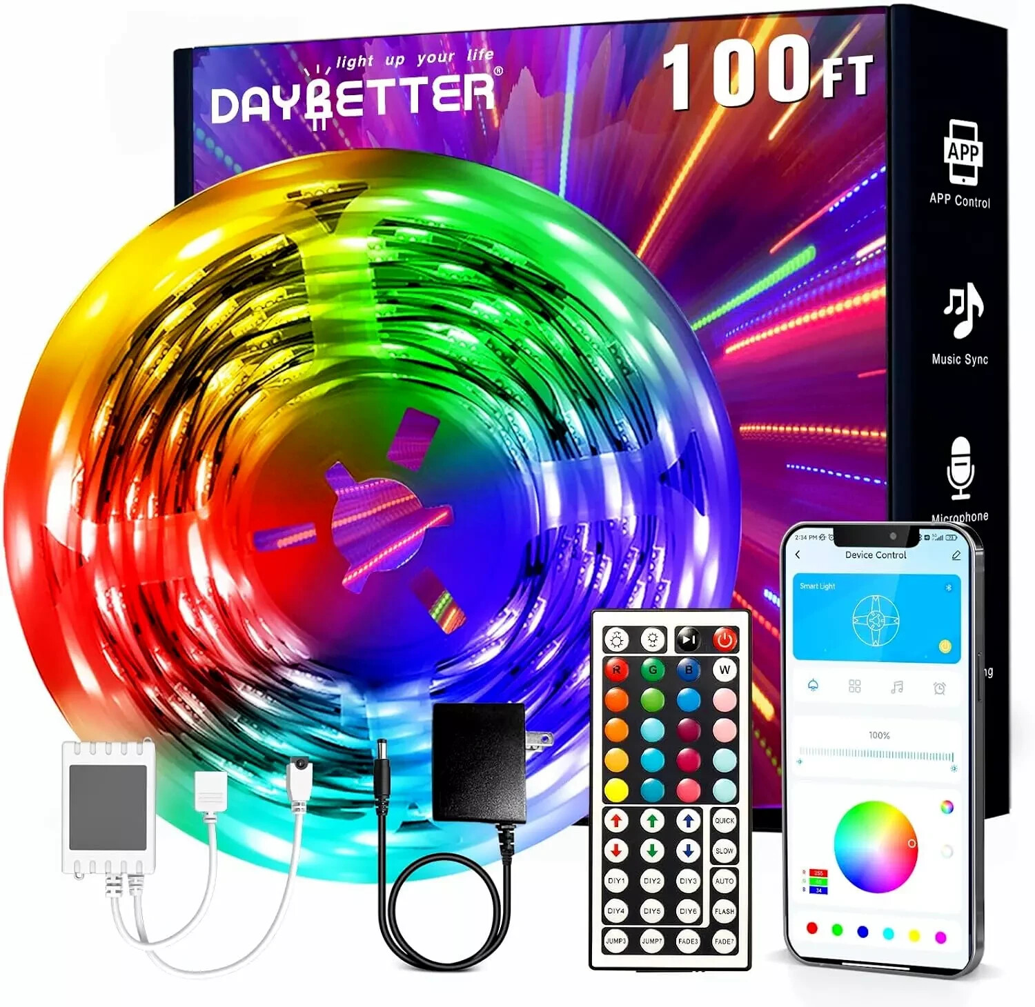 100Ft LED Strip Lights, Smart Light with App Remote Control, RGB LED Lights for gallery