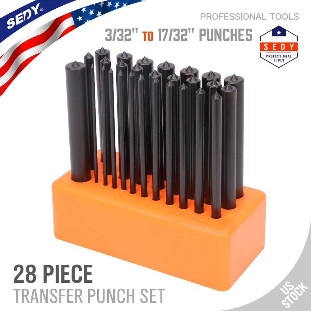 28Pcs Center Transfer Punch Set 3/32" - 1/2" Heat Treated Alloy Steel Forging