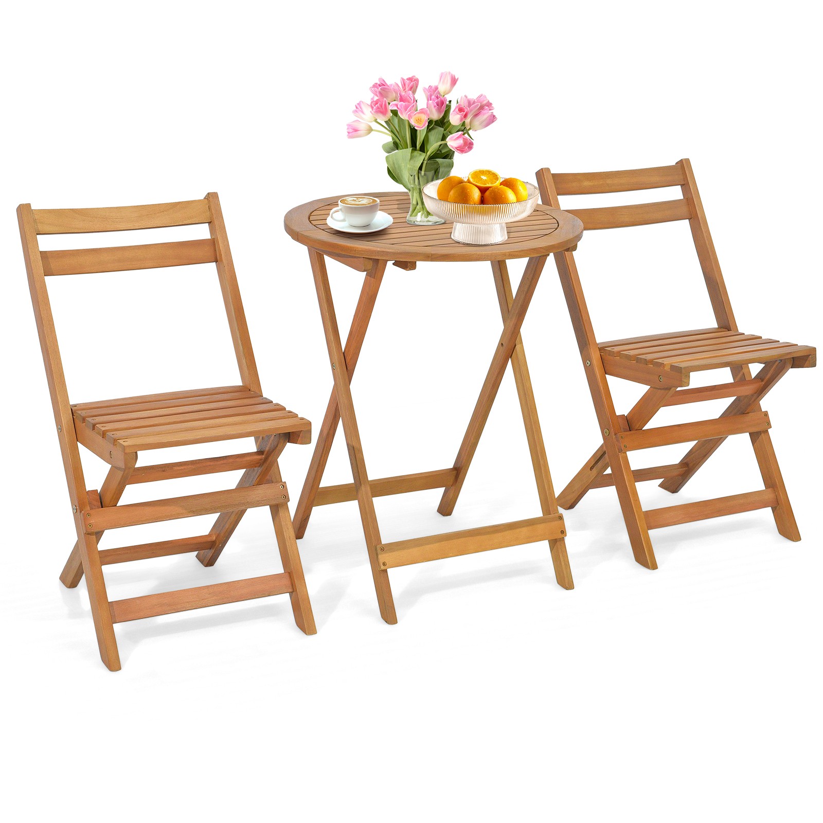 3PCS Folding Outdoor Set Solid Acacia Wood Table Chairs No Installation Required gallery