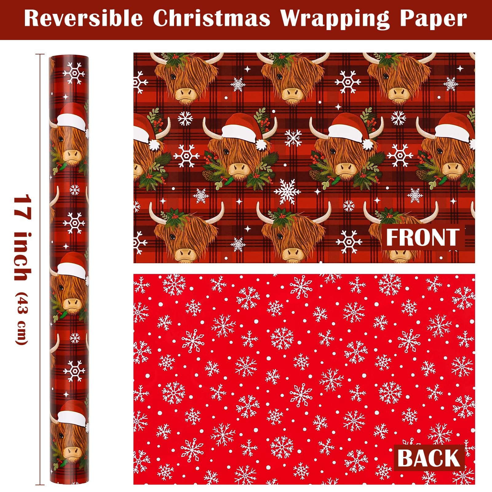 Reversible Highland Cow Christmas Wrapping Paper - Mini Roll - 17 Inch x 33 F... gallery