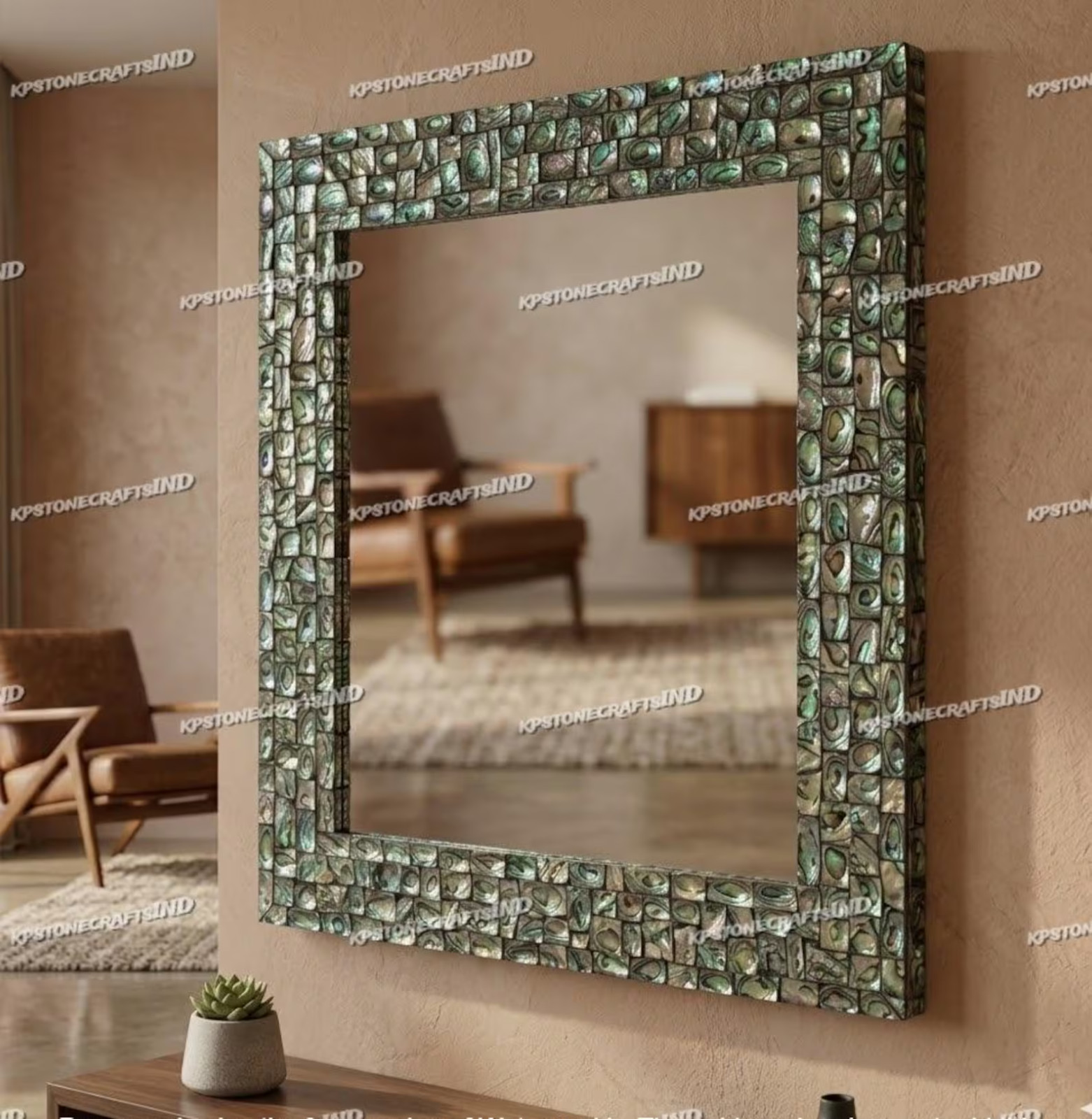 24" Handmade Abalone Shell Mirror Mother of Pearl Inlay Frame Iridescent Mosaic gallery