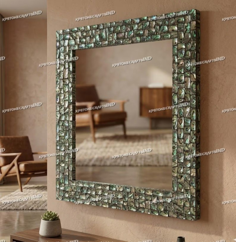 36" Handmade Abalone Shell Mirror Mother of Pearl Inlay Frame Iridescent Mosaic gallery