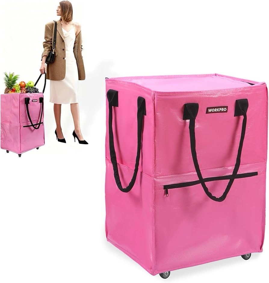 Workpro Pink Reuseable Grocery Bag on Wheels, Medium Camping Beach Shopping Bag gallery