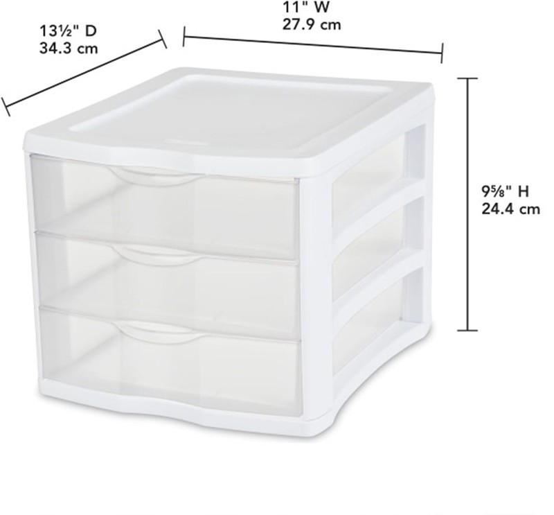 4-Pack 3 Drawer Unit, Stackable Plastic Organizer with Drawers,White Frame-Multi gallery