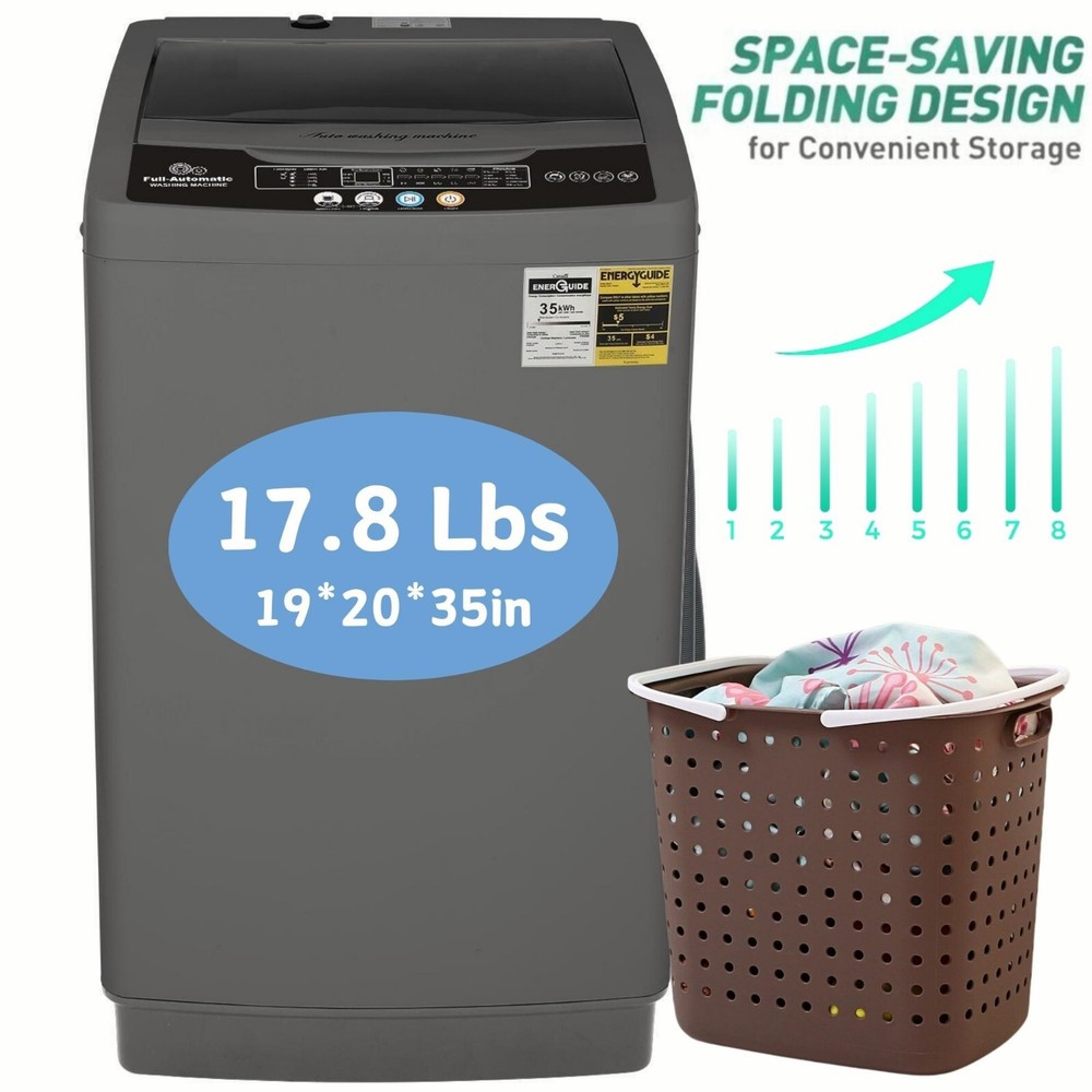 Washing Machine Full-Automatic Laundry Washer Low Noise 17.8Lbs/13.5Lbs Capacity