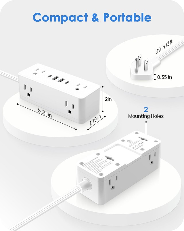 Electrical Outlet Extender Stick, Features 4 USB & 6 Outlets, 39in Flexible E... gallery