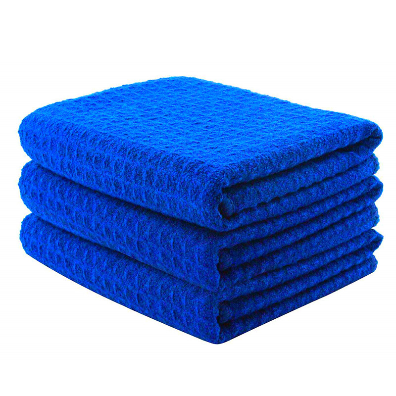 3 Pcs Waffle Weave Glass & Window Microfiber Towel, Blue 24" x 16" gallery