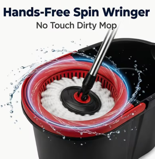 360 Spin Mop Bucket System 4 Microfiber Heads Floor Cleaning Stainless Steel Han gallery