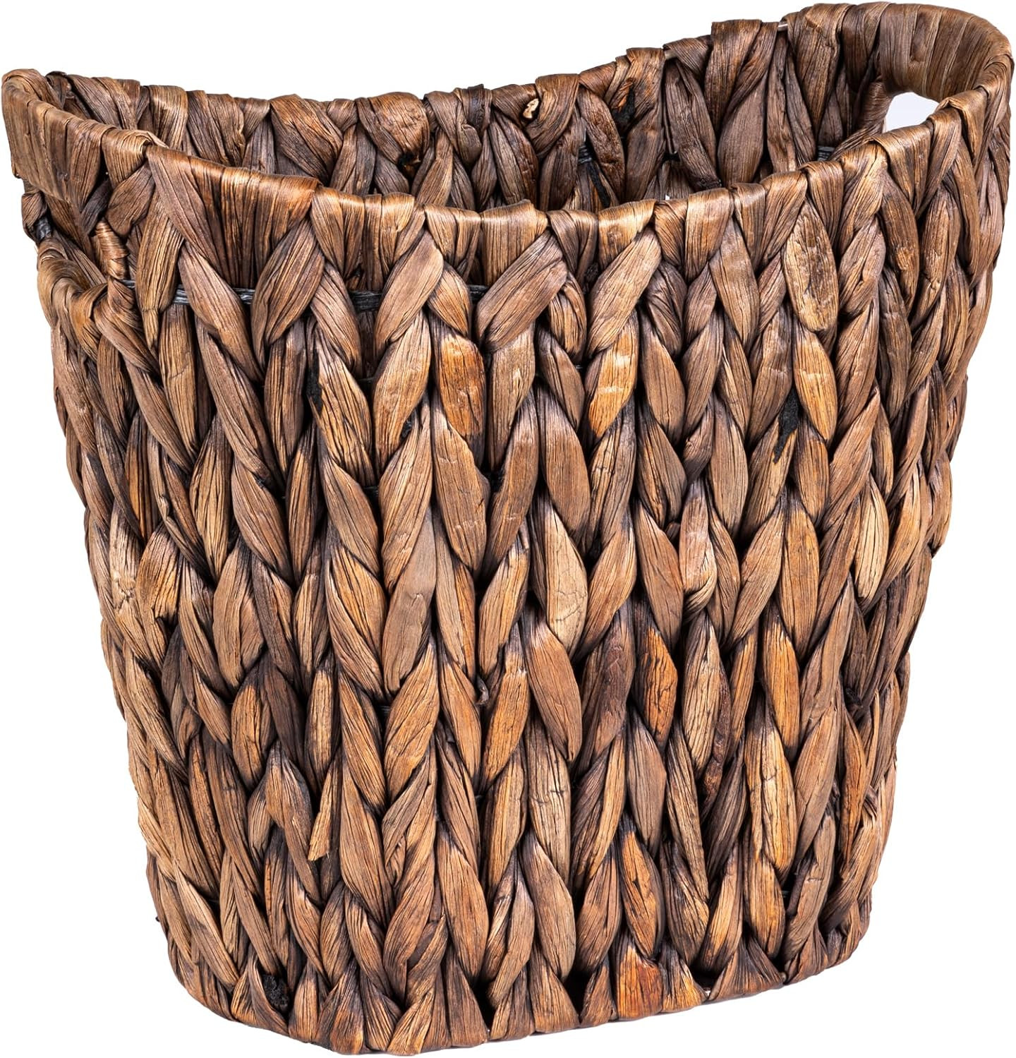 Wicker Waste Basket with Handle, Hand-Woven Water Hyacinth Trash Can gallery