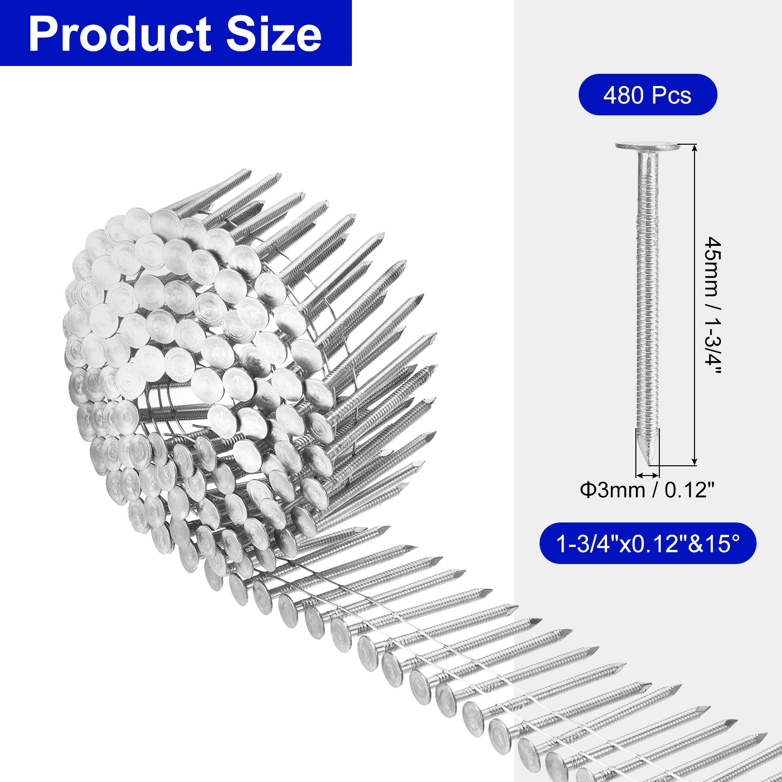 480 Count Siding Nails 1-3/4"x0.12" 15-Degree Ring Shank Collated Wire Coil gallery