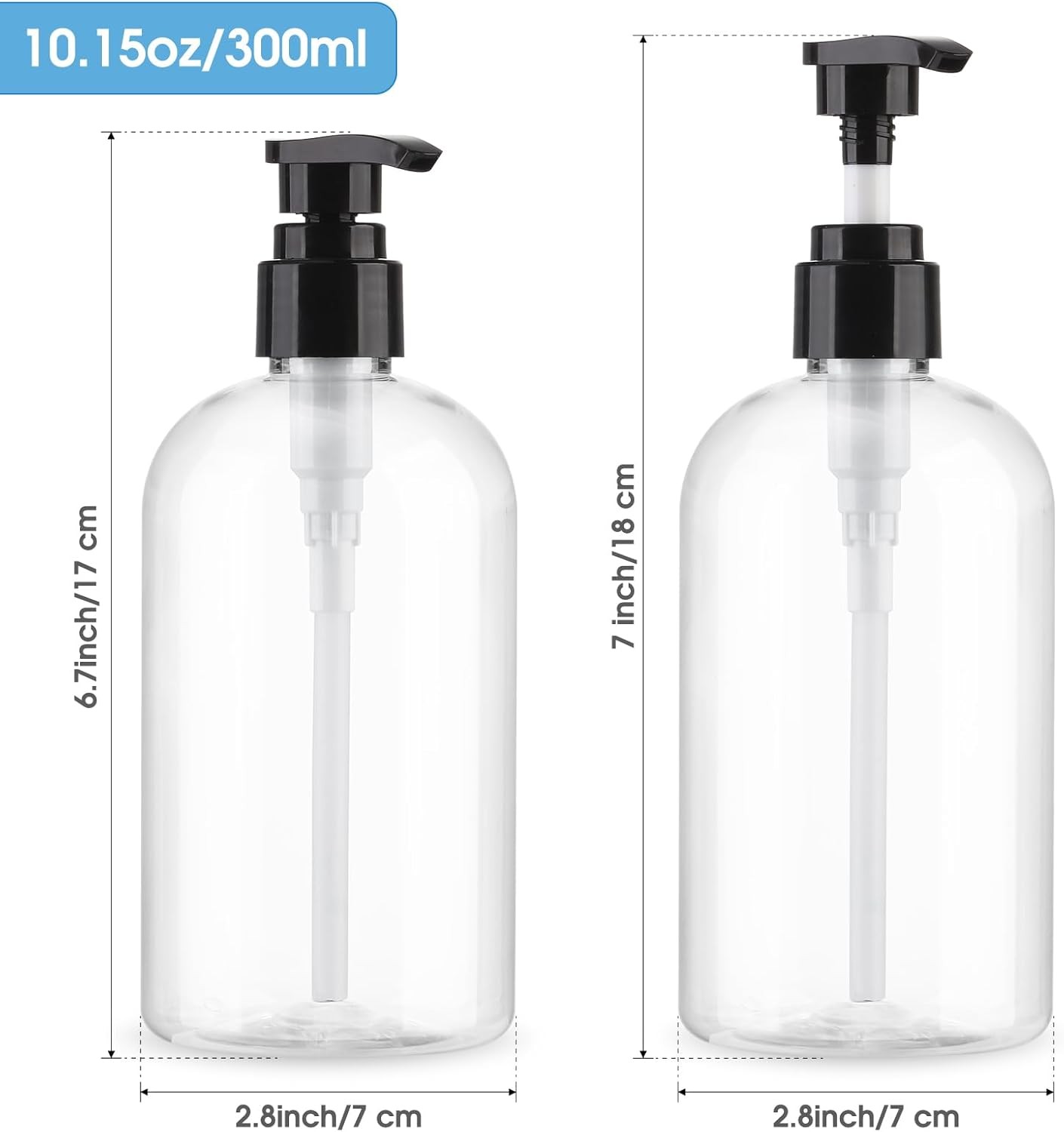 Empty Pump Bottles Dispenser 2 Pack 300ml/10.15oz. Clear Plastic Pump Bottle gallery