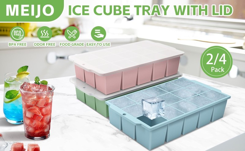 Silicone Ice Cube Tray with Locks Lids, Easy Release Flexible 15 Square Ice gallery