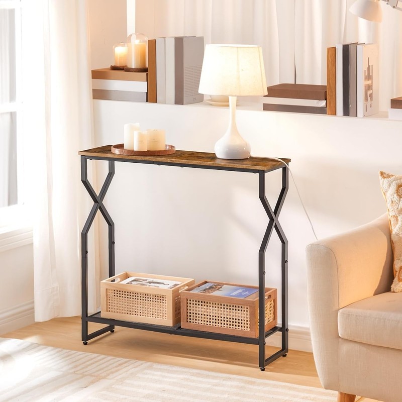Stylish 2-Tier Console Table - Rustic Brown & Black for Elegant Home Entryways gallery