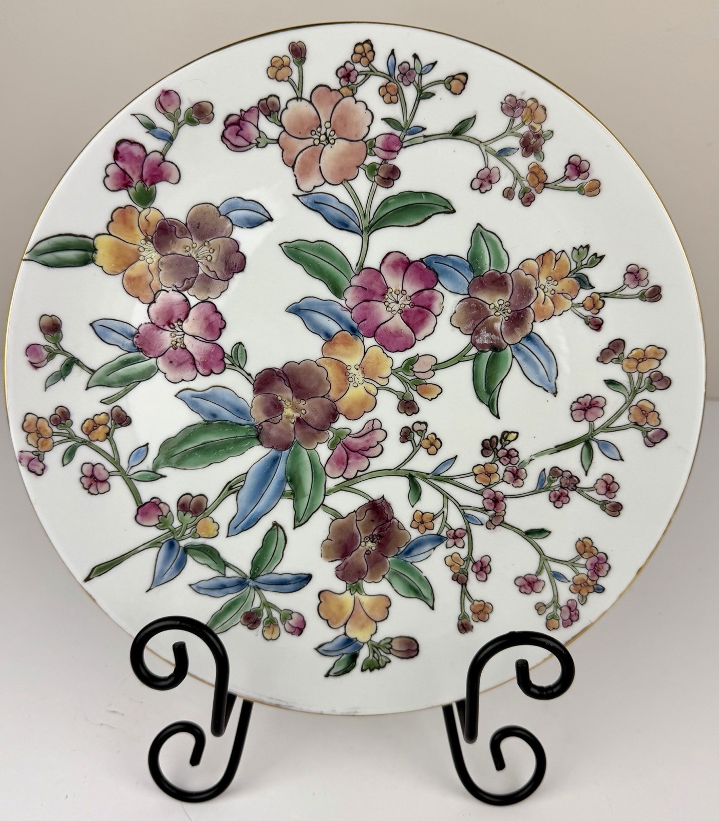 Vtg. Chinese Canton Style Porcelain Rose Floral Decorative Plate 10-1/2 in. gallery
