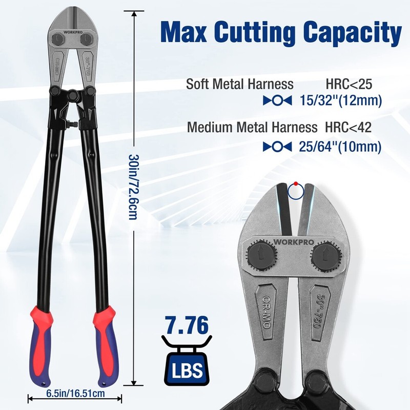 WORKPRO 30" Bolt Cutter Cutting Plier Chrome Molybdenum Steel Blade Rubber Grips gallery