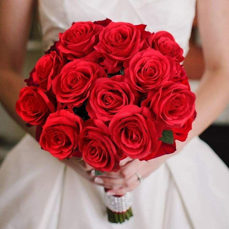 20PCS Red Silk Rose Artificial Flower Proposal Bouquet Home Decor Party Gift USA gallery
