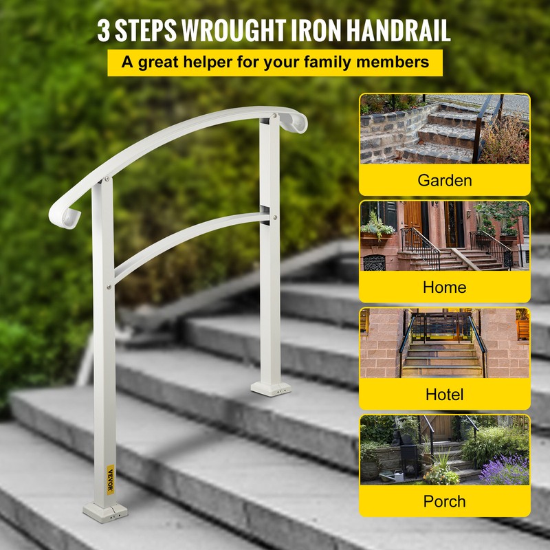 Transitional Handrail Fits 3 Steps Matte White gallery