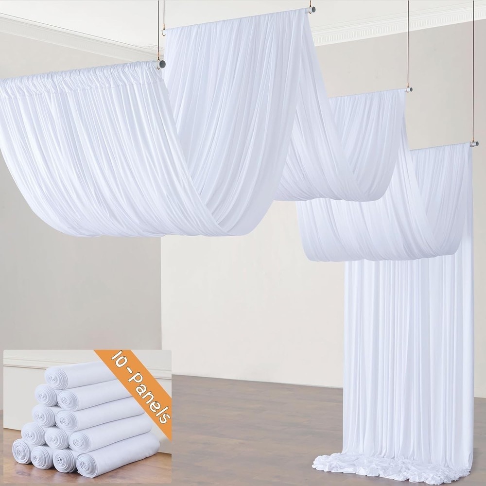 50Ft White Ceiling Drapes - 10 Panels for Weddings, Parties & Events