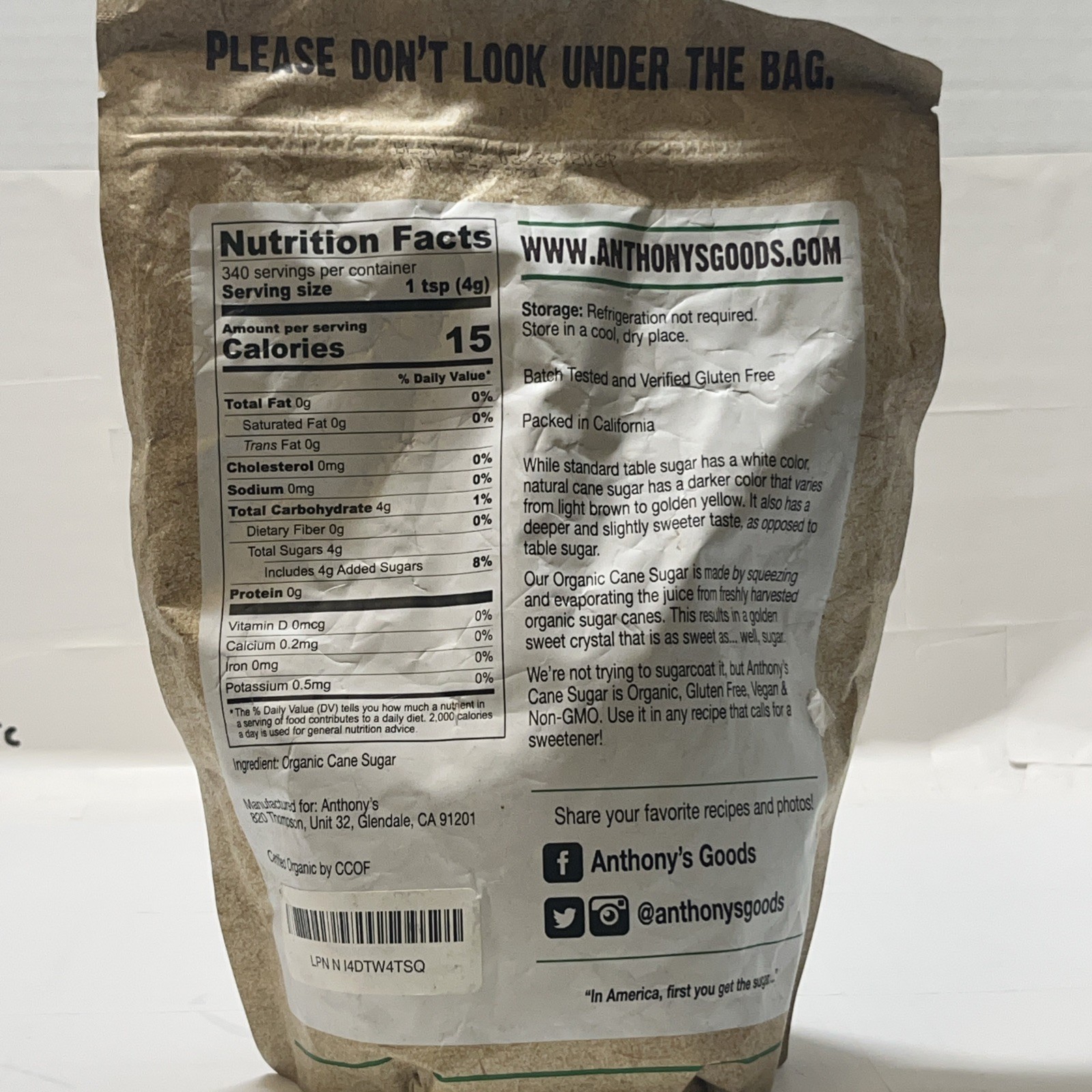 Anthony's Organic Cane Sugar, 3 lb, Granulated, Gluten 48 Fl Oz Exp03/2027 gallery