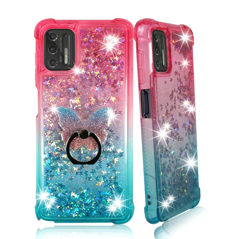 For Moto G Stylus 4G (2021) Liquid Glitter Bling TPU Bumper Case Phone Ring