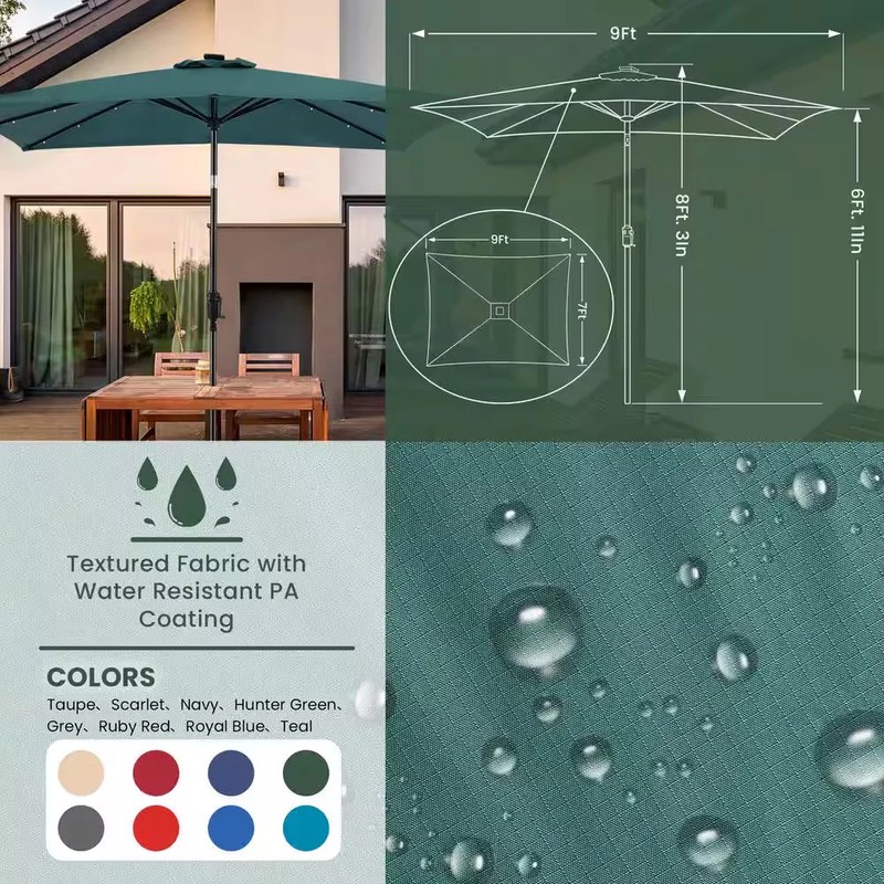 Sun-Ray 9x7 ft Rectangular Solar Lighted Market Patio Umbrella Hunter Green gallery