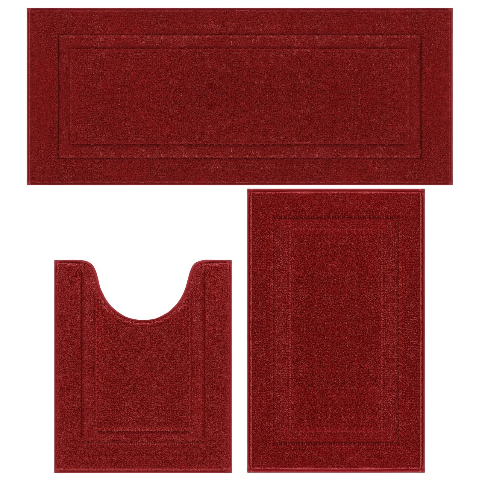 Red Bathroom Rugs Sets 3 PCS 20x32 + 20x47 Inch U Shaped 20x24 Inch Mat gallery