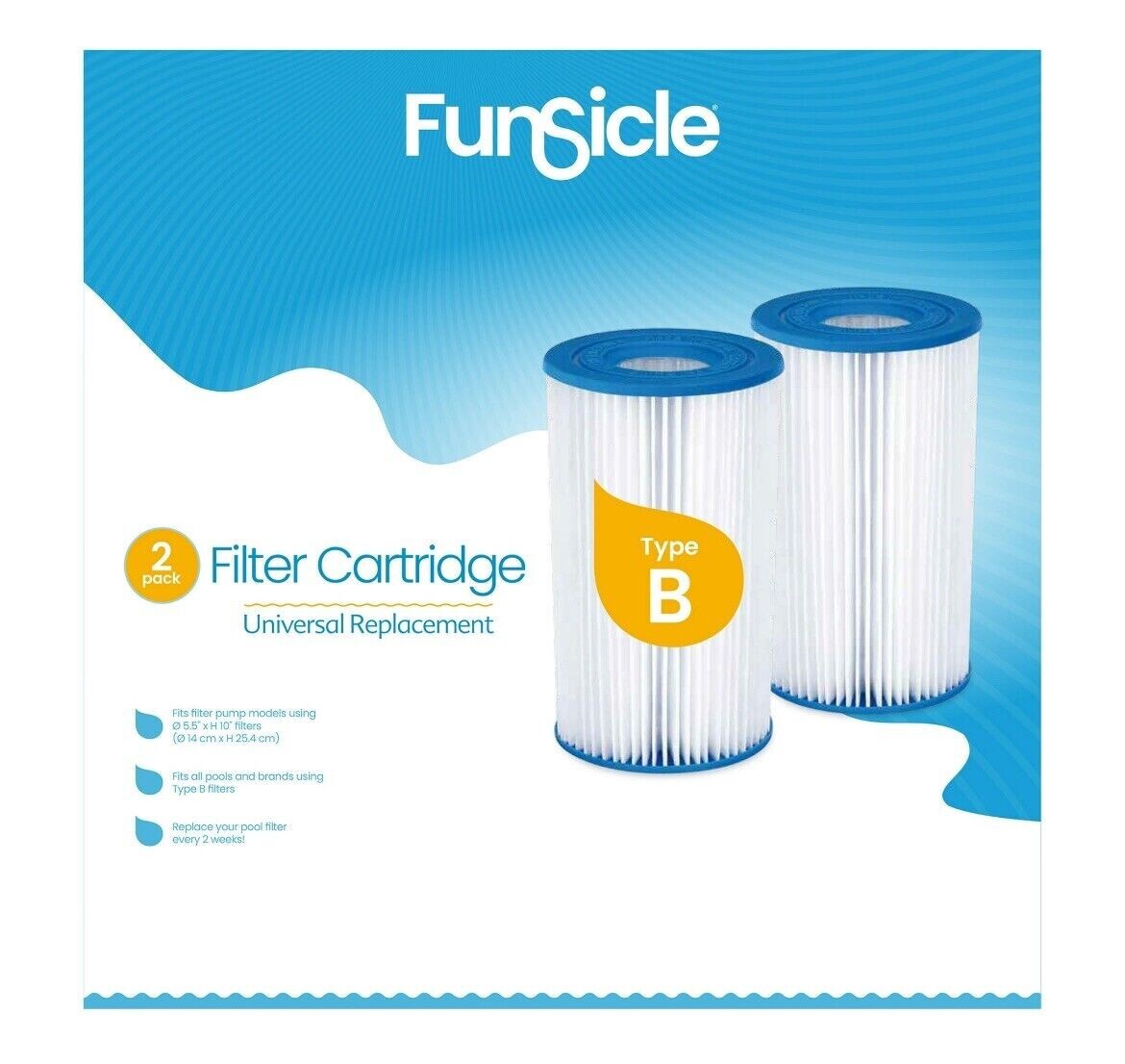 2-Pack FUNSICLE Type B Swimming Pool Filter Cartridge Universal Replacement gallery