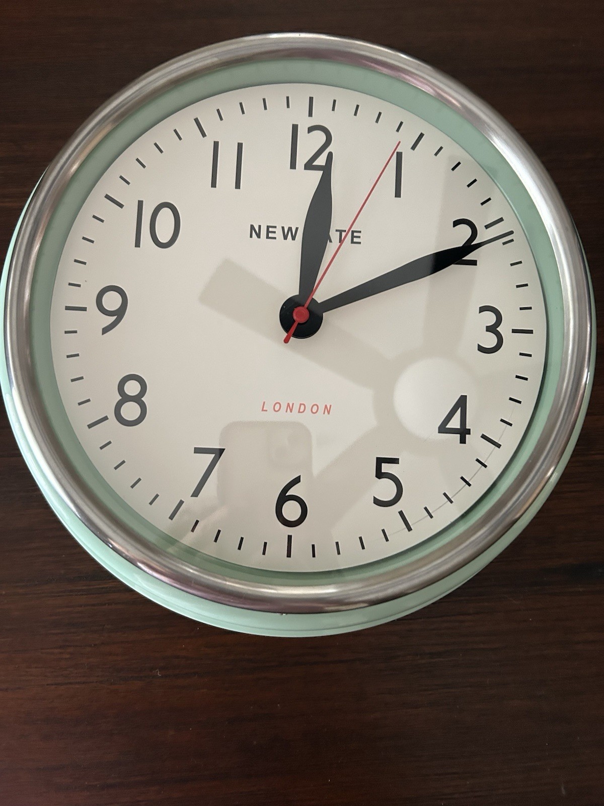 Newgate Round Analog Wall Clock Mint Green Silver Rim Arabic Numerals Quartz gallery