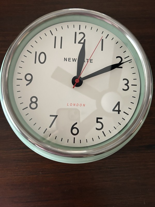 Newgate Round Analog Wall Clock Mint Green Silver Rim Arabic Numerals Quartz gallery