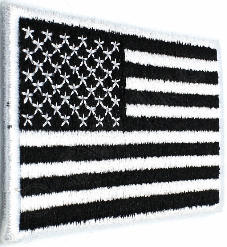 AMERICAN FLAG PATCH embroidered iron-on US BLACK WHITE MILITARY United States gallery