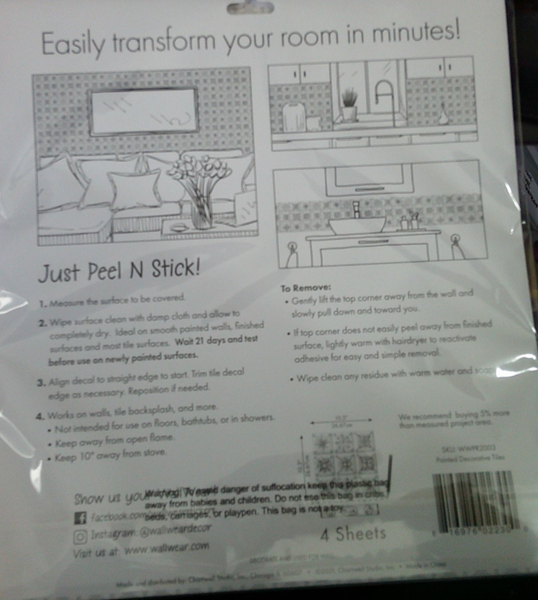 NEW splash wear Decorative wall decals PEEL N STICK REMOVALBE water resistant gallery