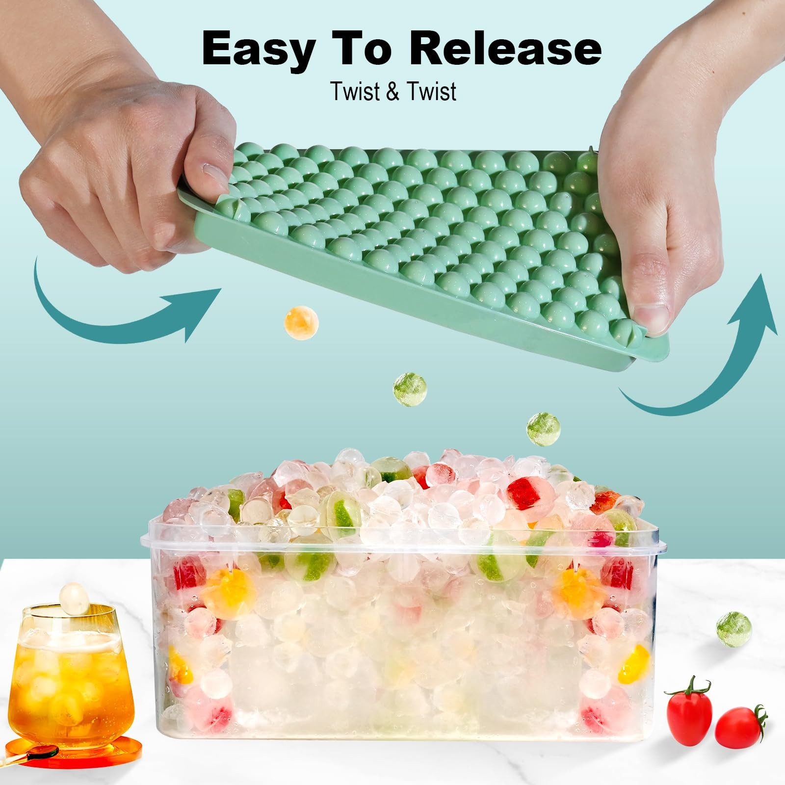 Mini Ice Cube Tray, Small Round Ice Cube Molds 104x3 PCS Tiny Pebble balls, C... gallery