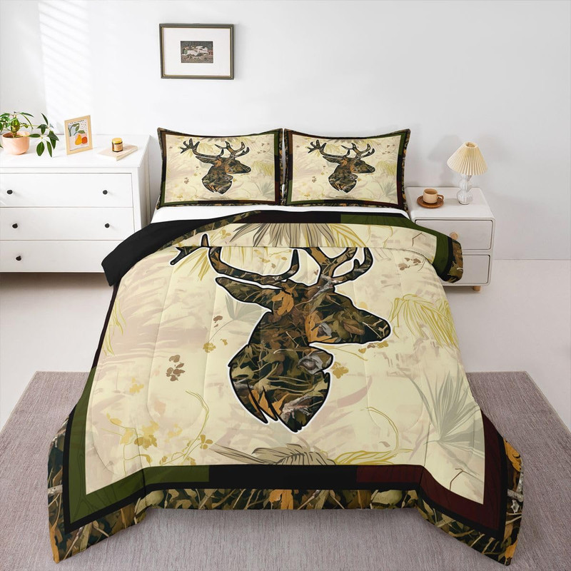 Erosebridal Hunting Deer Bedding Sets Full Woodland Camo Antler Down Comforter gallery