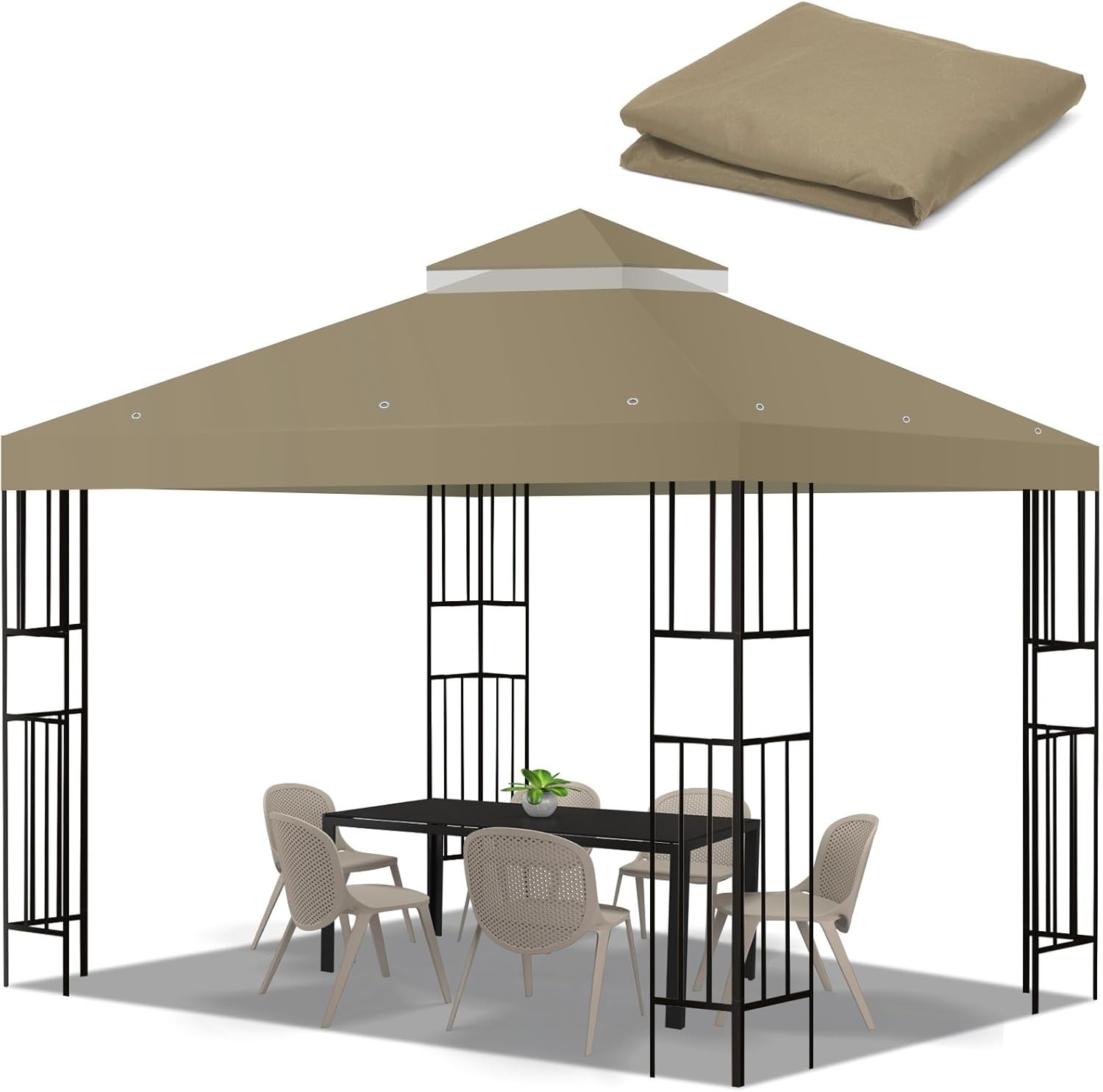 10X10 FT Gazebo Replacement Top, Canopy Replacement Cover Double Tiered for Outd gallery