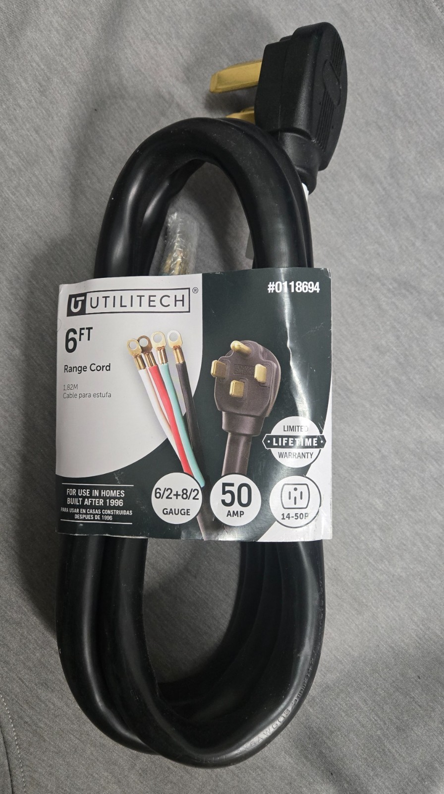 Utilitech 6-ft 4-Prong Black RANGE Appliance Power Cord Model #0118694 - 50 amp gallery
