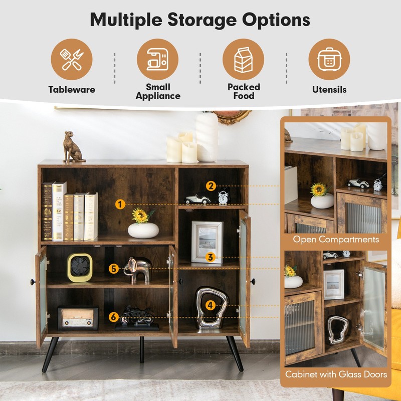 Industrial Buffet Sideboard Kitchen Serving Cupboard with Adjustable Shelves gallery