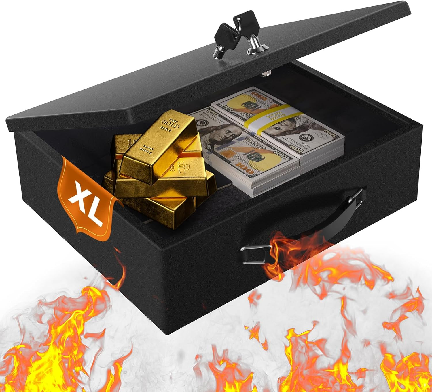 Fireproof Document Box, Fire Resistant Safe Box with Key Lock for Home, Portable gallery