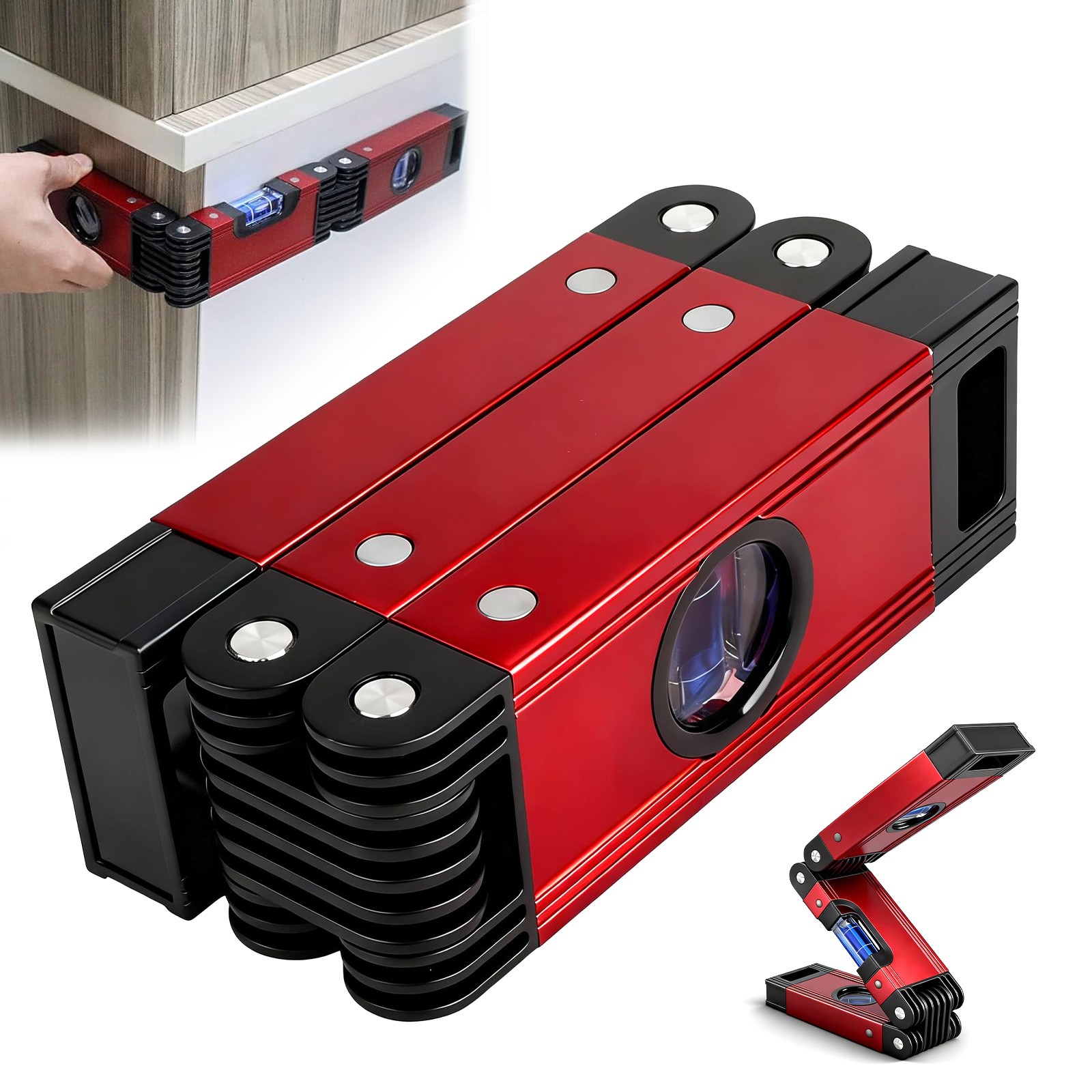 16.9" Aluminum Folding Level Multi Angle Magnetic Tool for Stairs Pipes Corner gallery