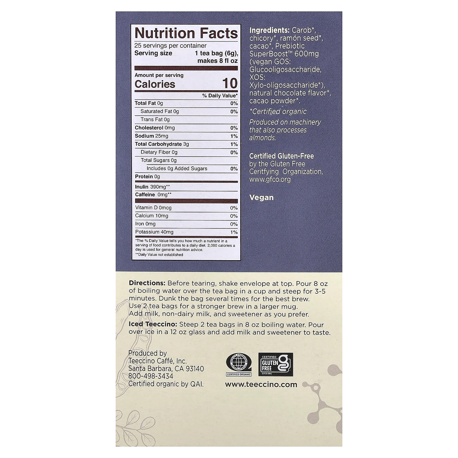 Prebiotic Herbal Tea, Dark Chocolate, Caffeine Free, 25 Tea Bags, 5.3 oz (150 g) gallery