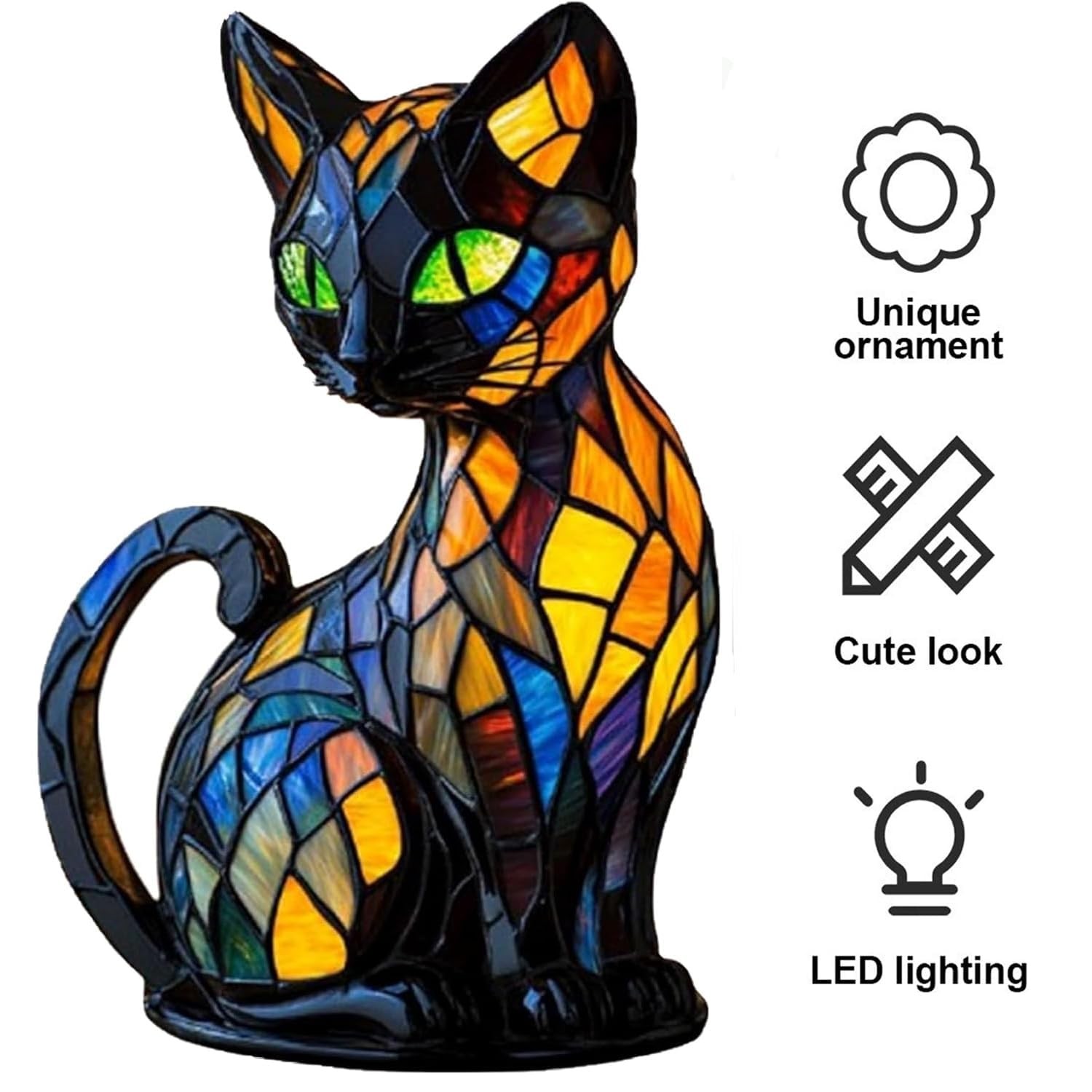 Retro Cat Colorful Resin Cat Table Lamp，3D Cute Pet Cats Themed LED Night Lam... gallery