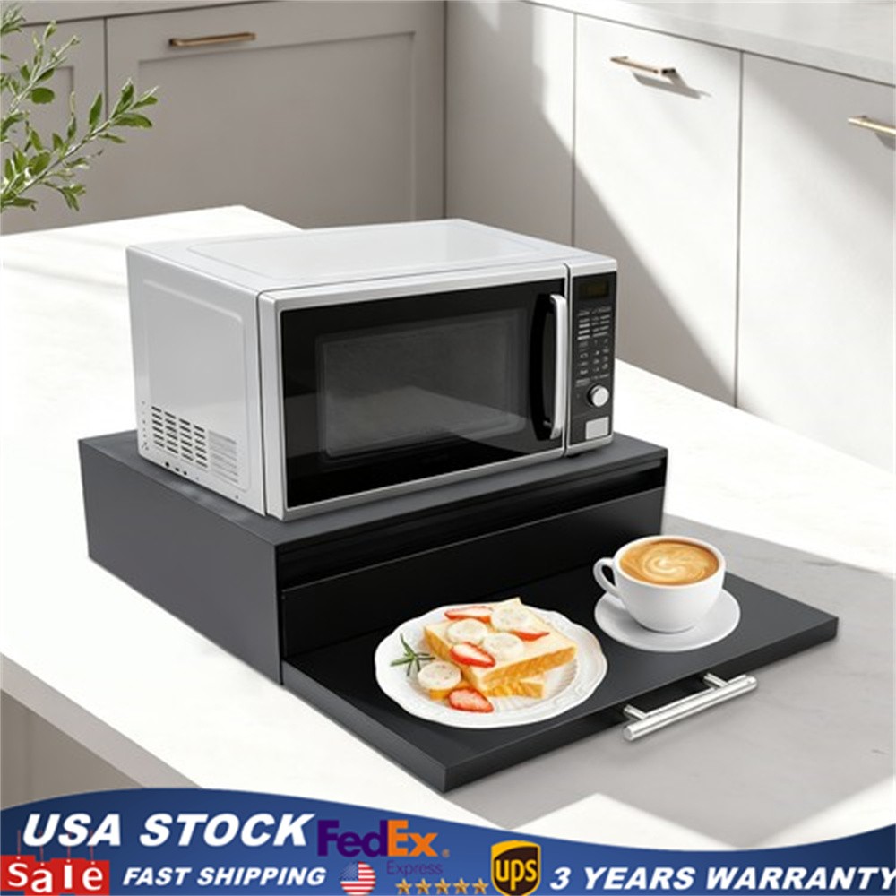 Countertop Organizer Microwave Rack Microwave Stand with Drawer &Shelf Black gallery